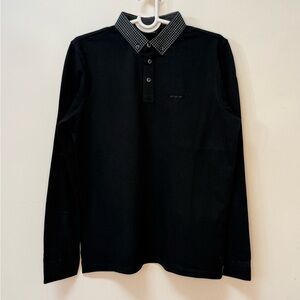 Stylish Black Polo Shirt with Patterned Collar